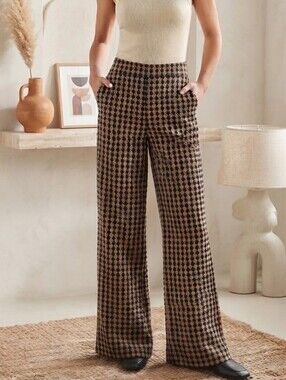 Nasty Gal Black and Tan Gingham Wide Leg Pants Size 2